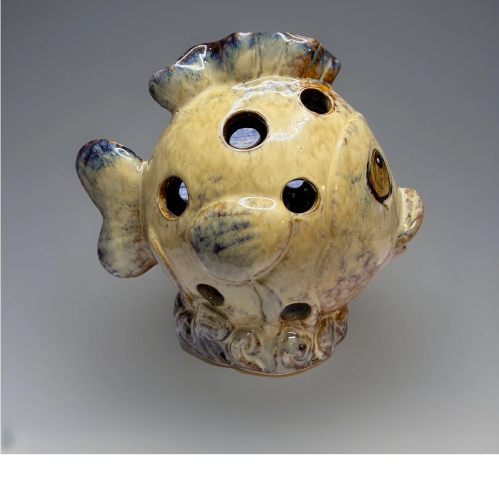 Dripped Glazed Ceramic Fish Tea Light/Votive Candle 🕯️ Holder